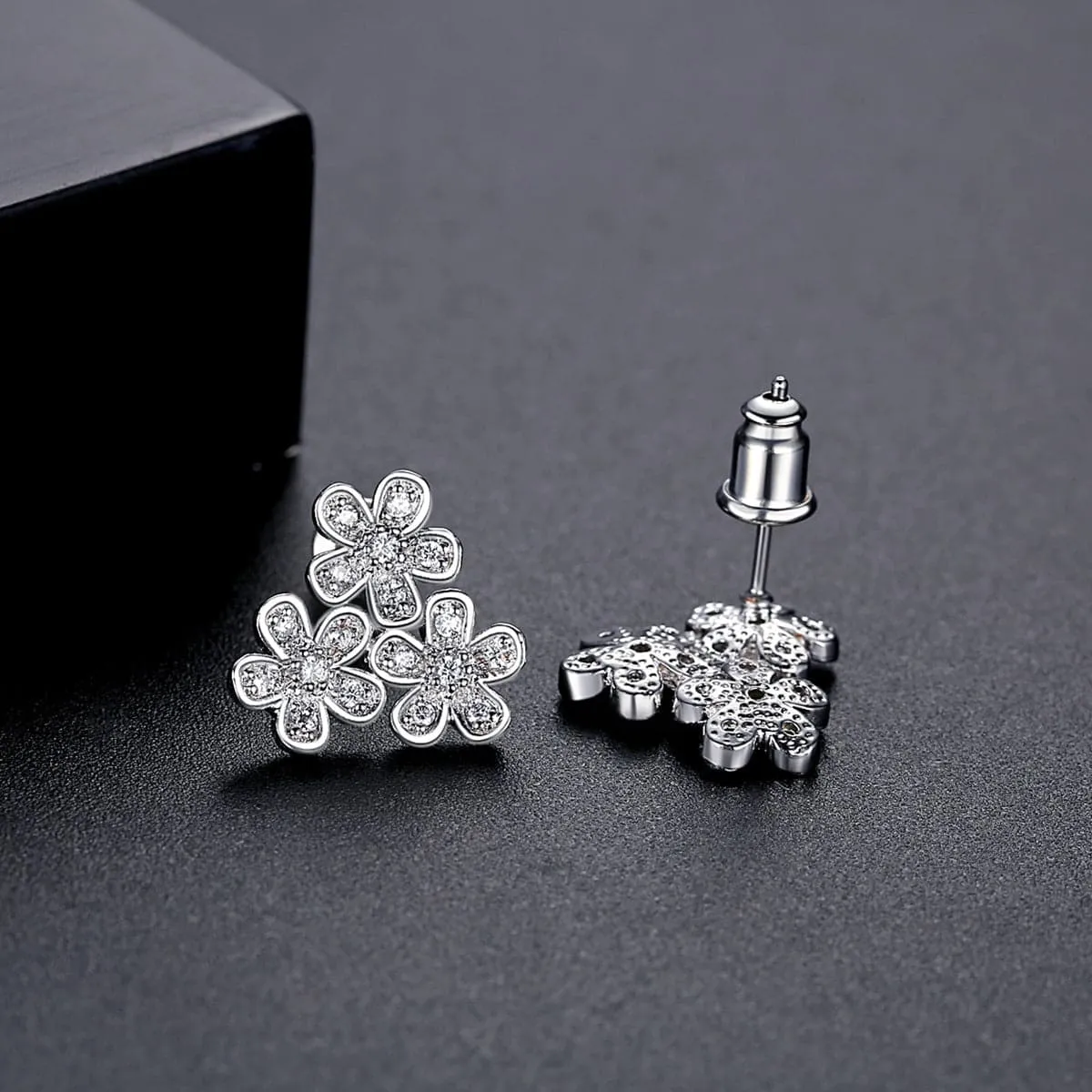 Cubic Zirconia & Silver-Plated Flower Group Stud Earrings
