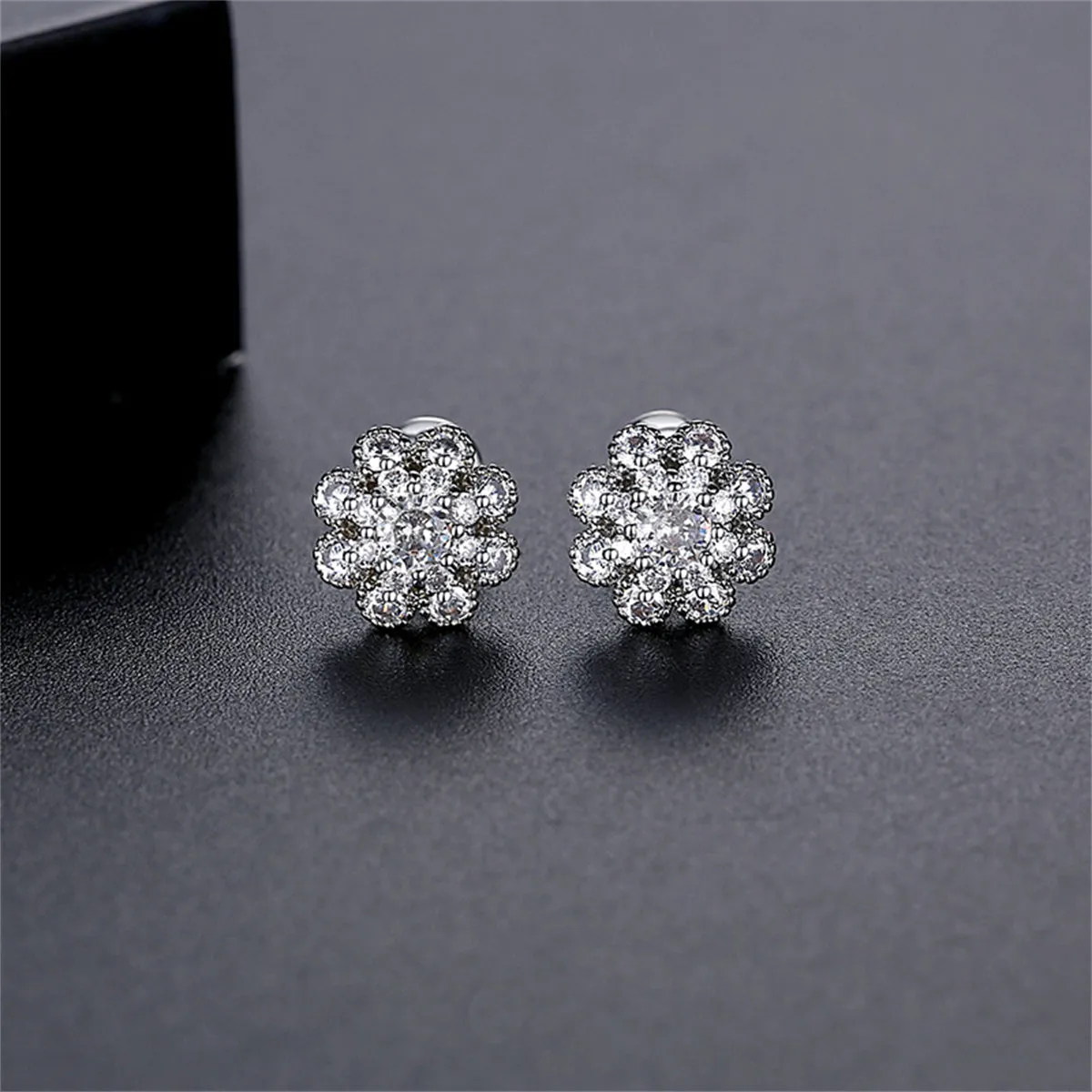 Cubic Zirconia & Silver-Plated Flower Stud Earrings
