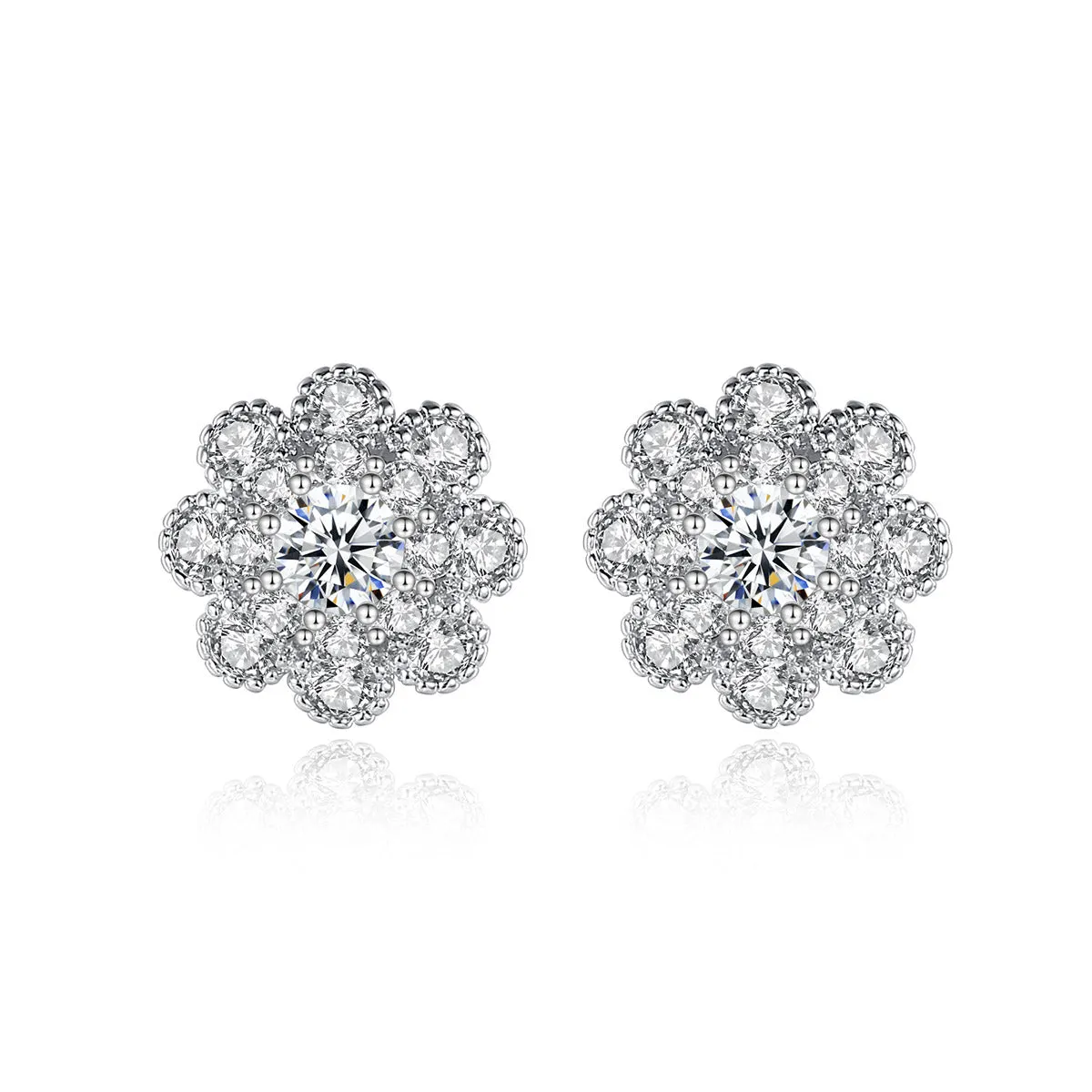 Cubic Zirconia & Silver-Plated Flower Stud Earrings