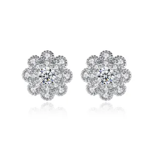 Cubic Zirconia & Silver-Plated Flower Stud Earrings