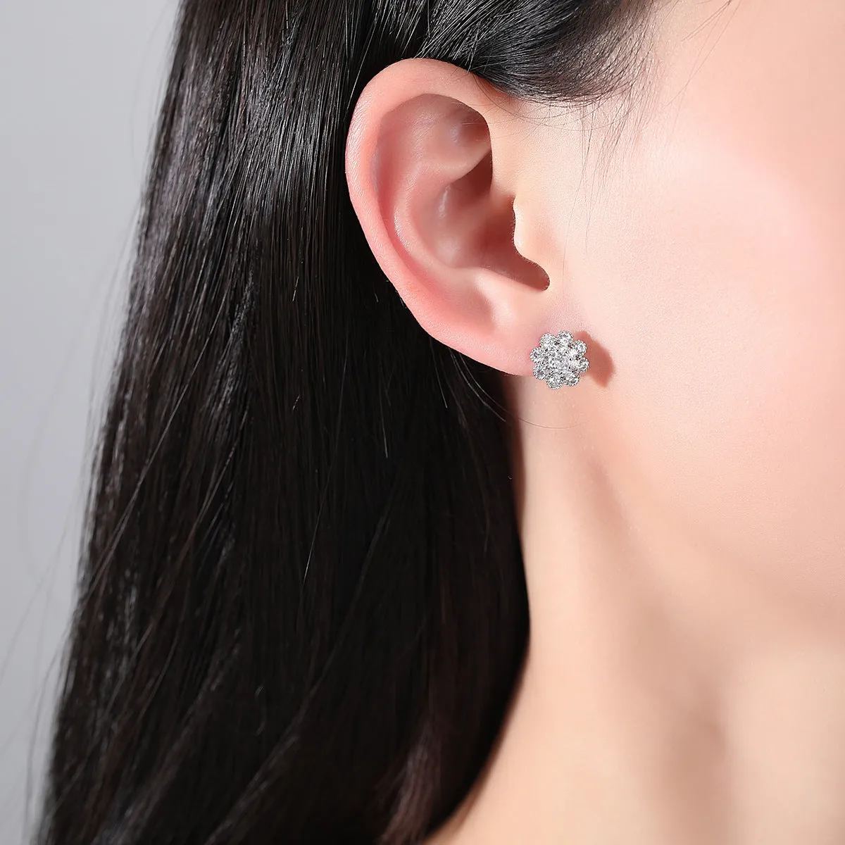 Cubic Zirconia & Silver-Plated Flower Stud Earrings