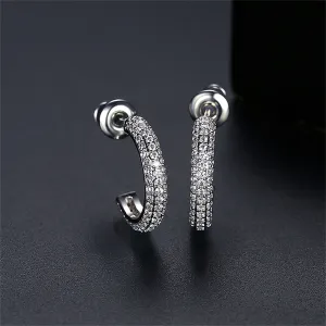 Cubic Zirconia & Silver-Plated Half Circle Huggie Earrings