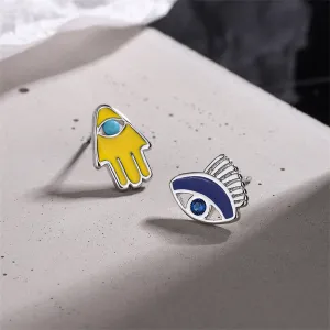 Cubic Zirconia & Silver-Plated Hamsa Eye Stud Earrings