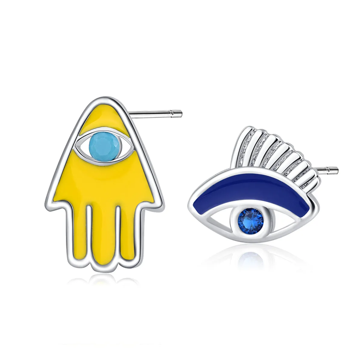 Cubic Zirconia & Silver-Plated Hamsa Eye Stud Earrings