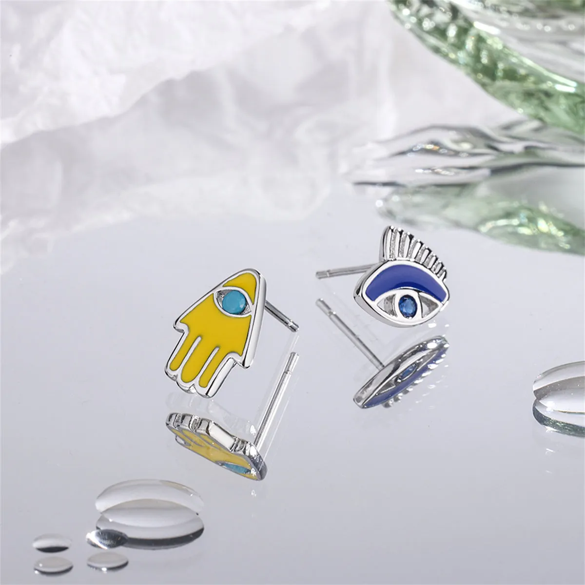 Cubic Zirconia & Silver-Plated Hamsa Eye Stud Earrings