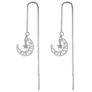 Cubic Zirconia & Silver-Plated Heart & Moon Threader Earrings