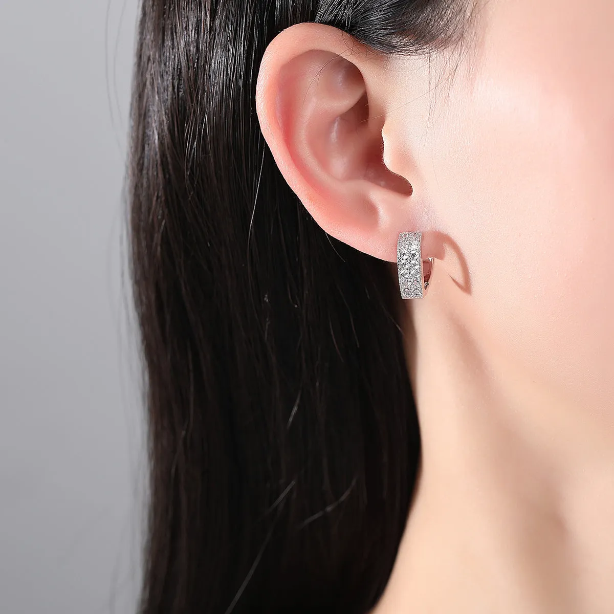 Cubic Zirconia & Silver-Plated Heart Huggie Earrings