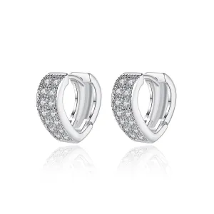 Cubic Zirconia & Silver-Plated Heart Huggie Earrings