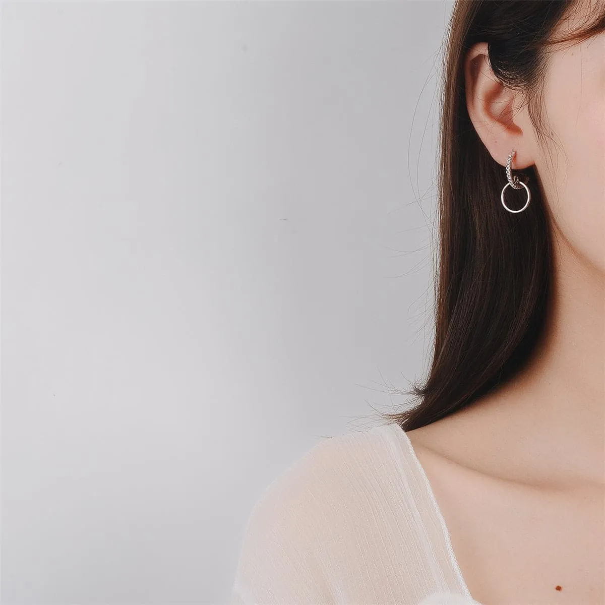 Cubic Zirconia & Silver-Plated Hoop & Ring Drop Earrings