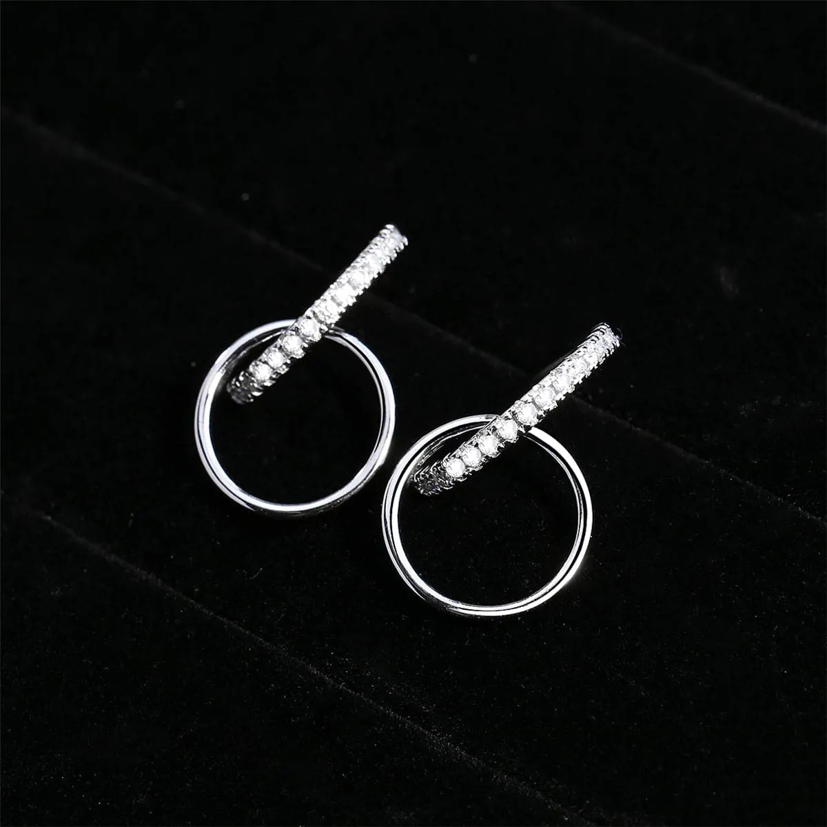 Cubic Zirconia & Silver-Plated Hoop & Ring Drop Earrings