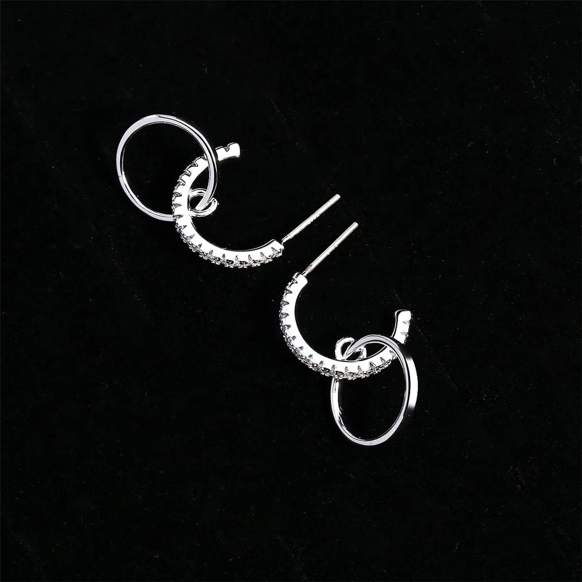 Cubic Zirconia & Silver-Plated Hoop & Ring Drop Earrings