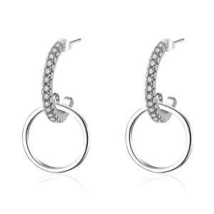 Cubic Zirconia & Silver-Plated Hoop & Ring Drop Earrings