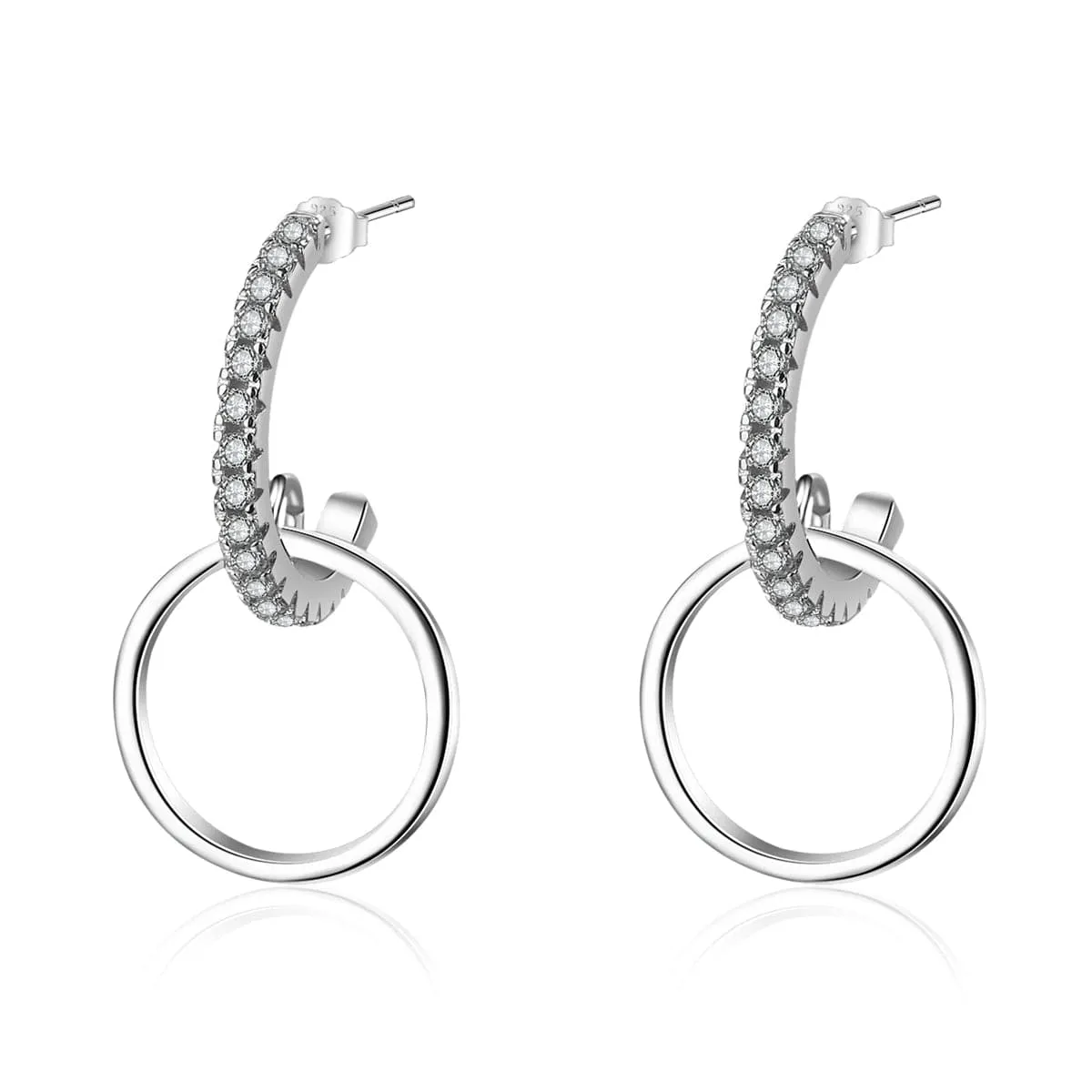 Cubic Zirconia & Silver-Plated Hoop & Ring Drop Earrings