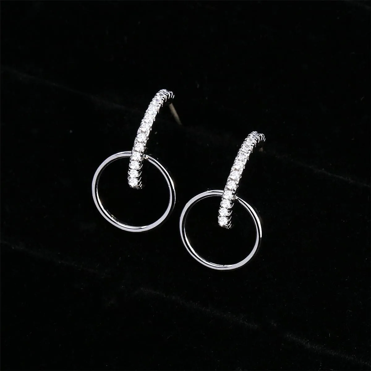 Cubic Zirconia & Silver-Plated Hoop & Ring Drop Earrings