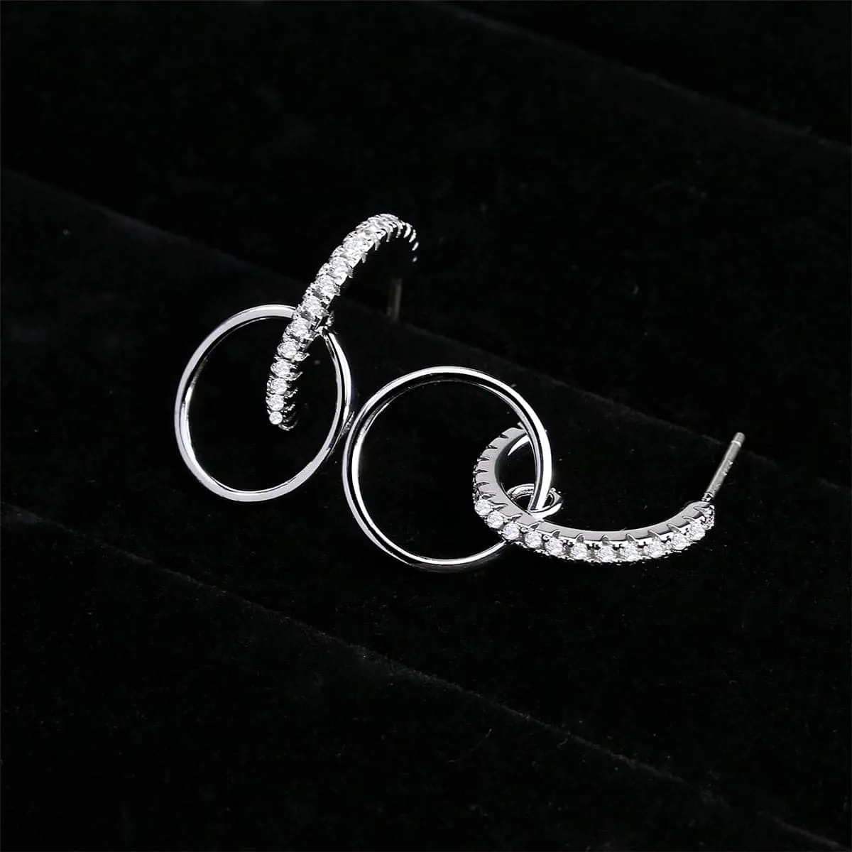 Cubic Zirconia & Silver-Plated Hoop & Ring Drop Earrings