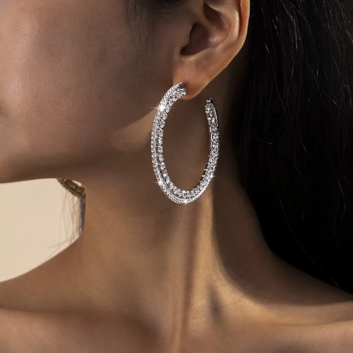 Cubic Zirconia & Silver-Plated Hoop Earrings