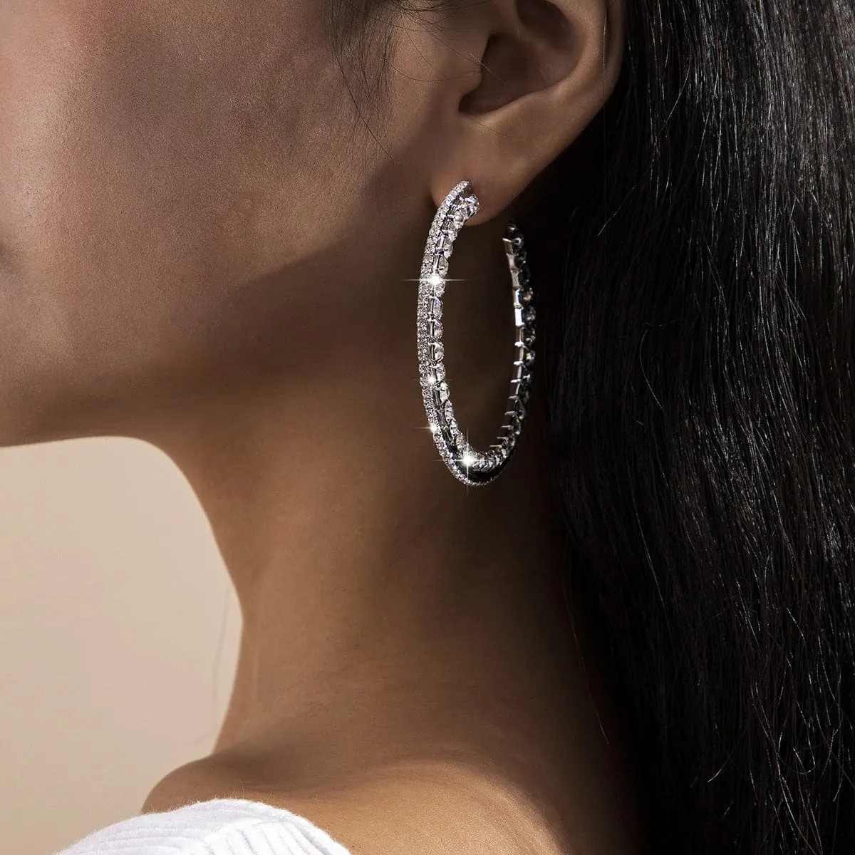 Cubic Zirconia & Silver-Plated Hoop Earrings