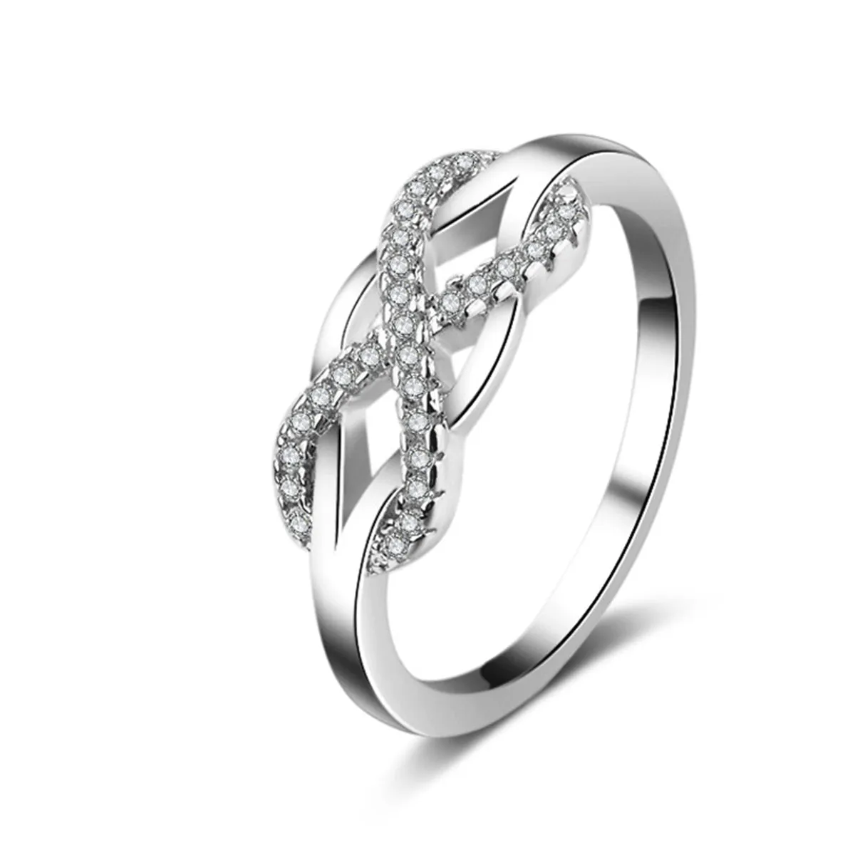Cubic Zirconia & Silver-Plated Infinity Ring