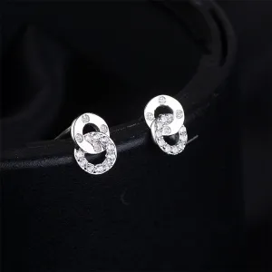 Cubic Zirconia & Silver-Plated Interlocking Ring Stud Earrings