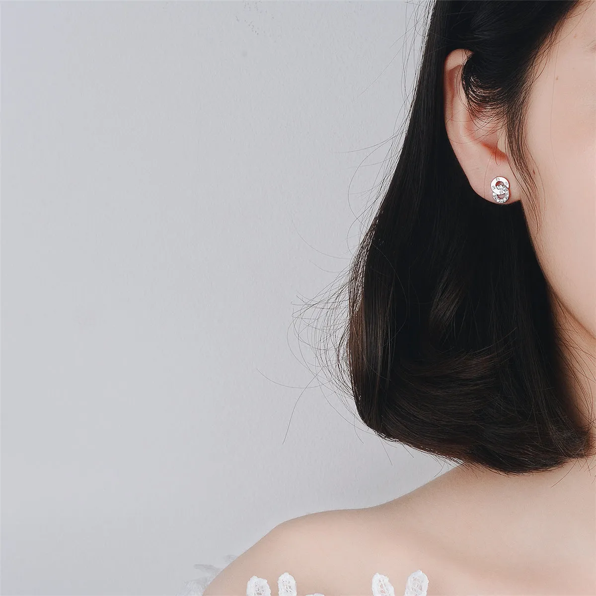 Cubic Zirconia & Silver-Plated Interlocking Ring Stud Earrings