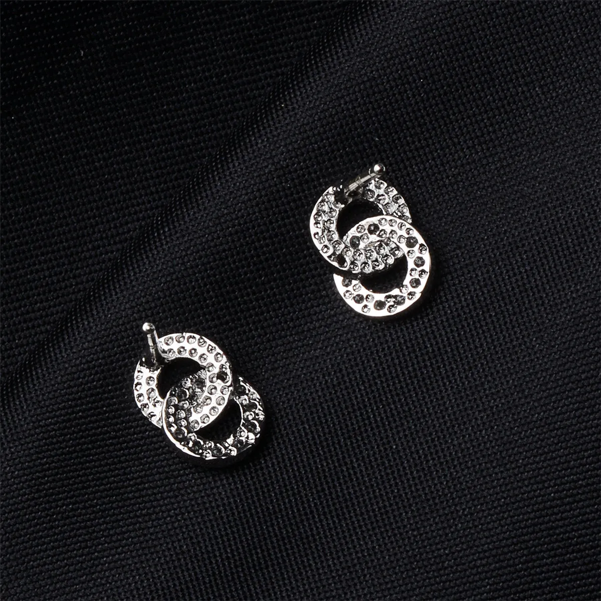 Cubic Zirconia & Silver-Plated Interlocking Ring Stud Earrings