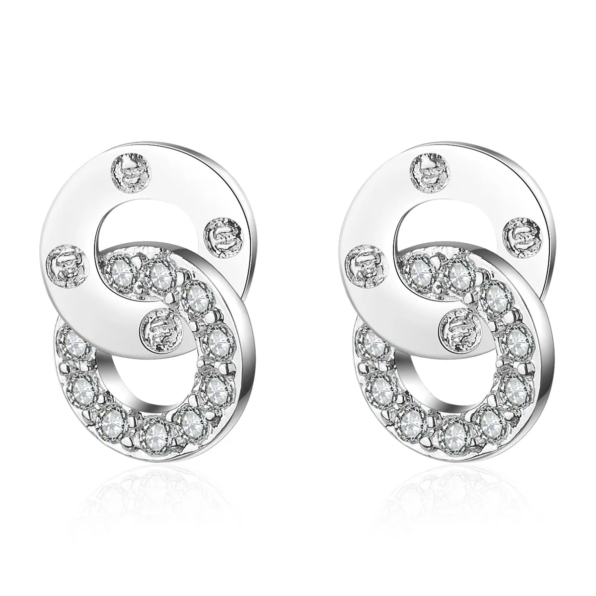 Cubic Zirconia & Silver-Plated Interlocking Ring Stud Earrings