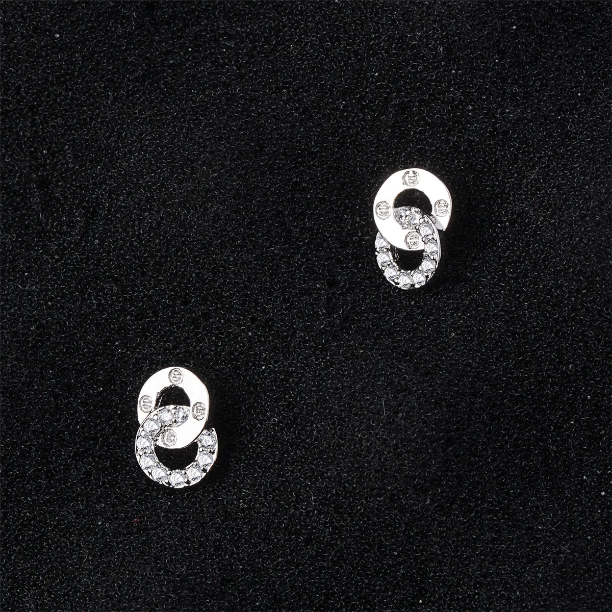 Cubic Zirconia & Silver-Plated Interlocking Ring Stud Earrings