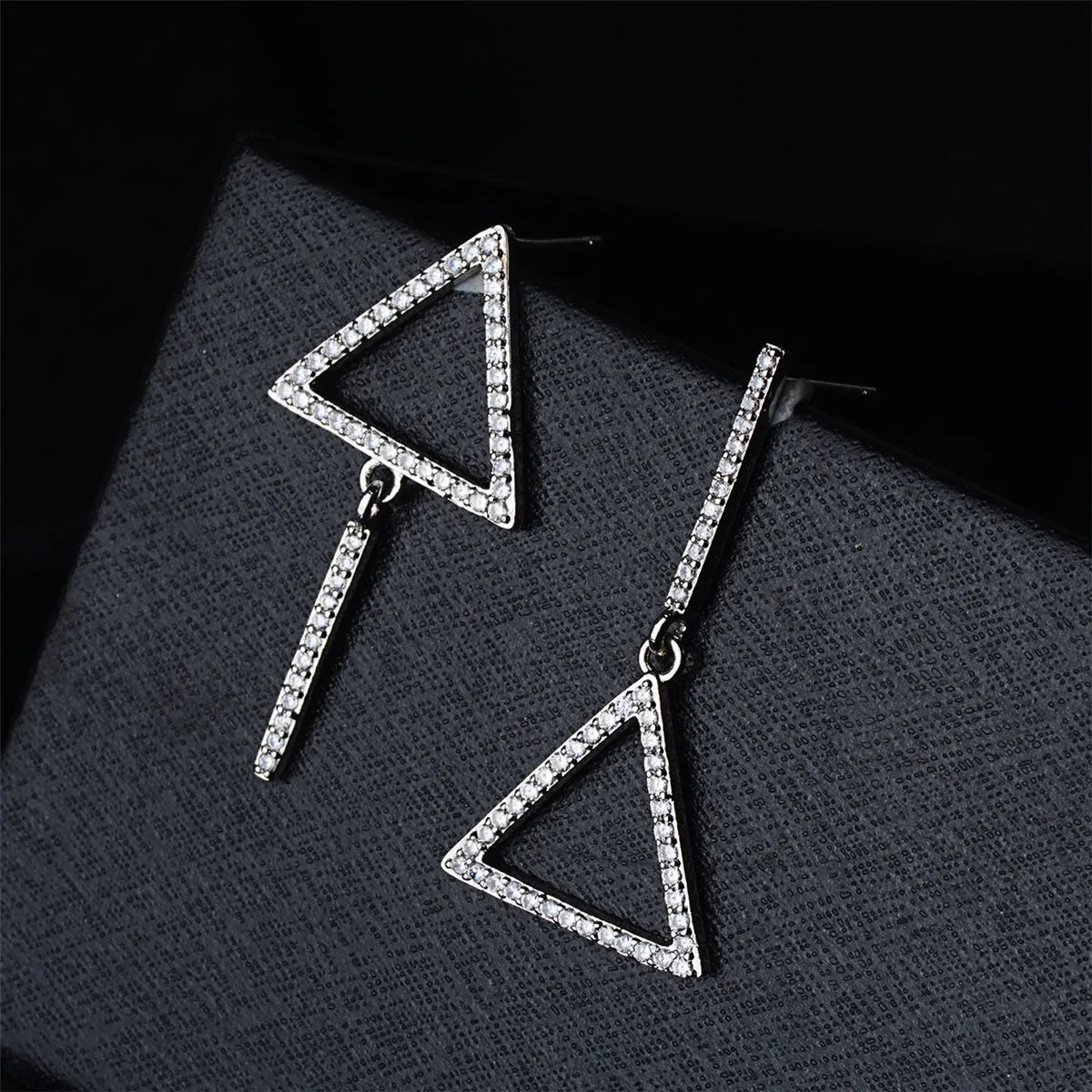 Cubic Zirconia & Silver-Plated Inverted Triangle Drop Earrings