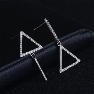 Cubic Zirconia & Silver-Plated Inverted Triangle Drop Earrings