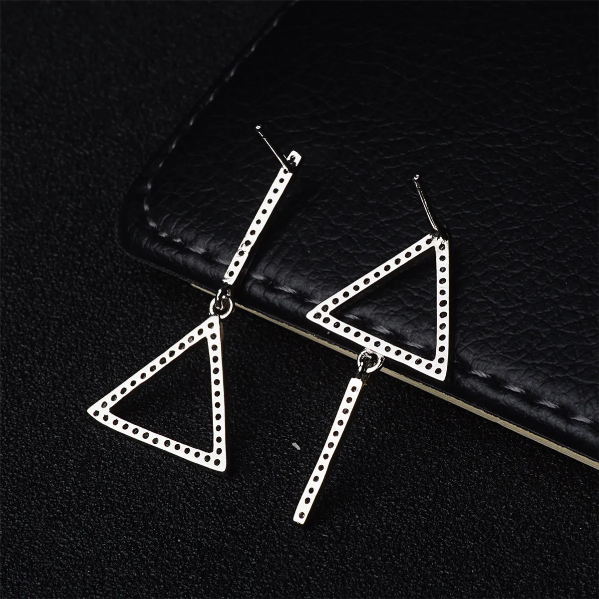 Cubic Zirconia & Silver-Plated Inverted Triangle Drop Earrings