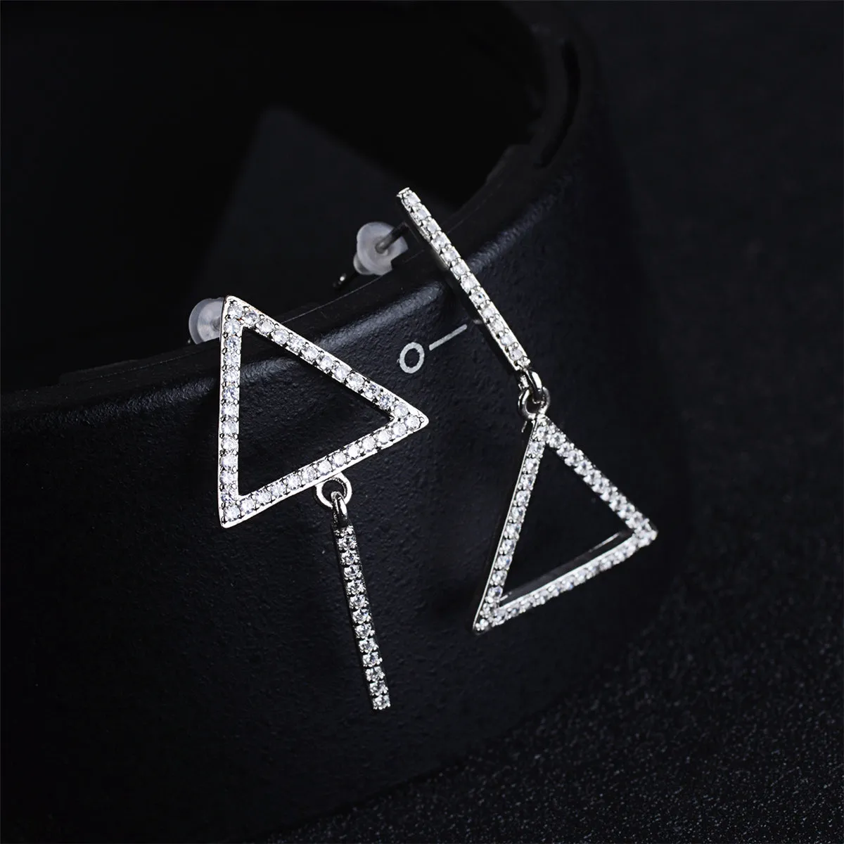 Cubic Zirconia & Silver-Plated Inverted Triangle Drop Earrings
