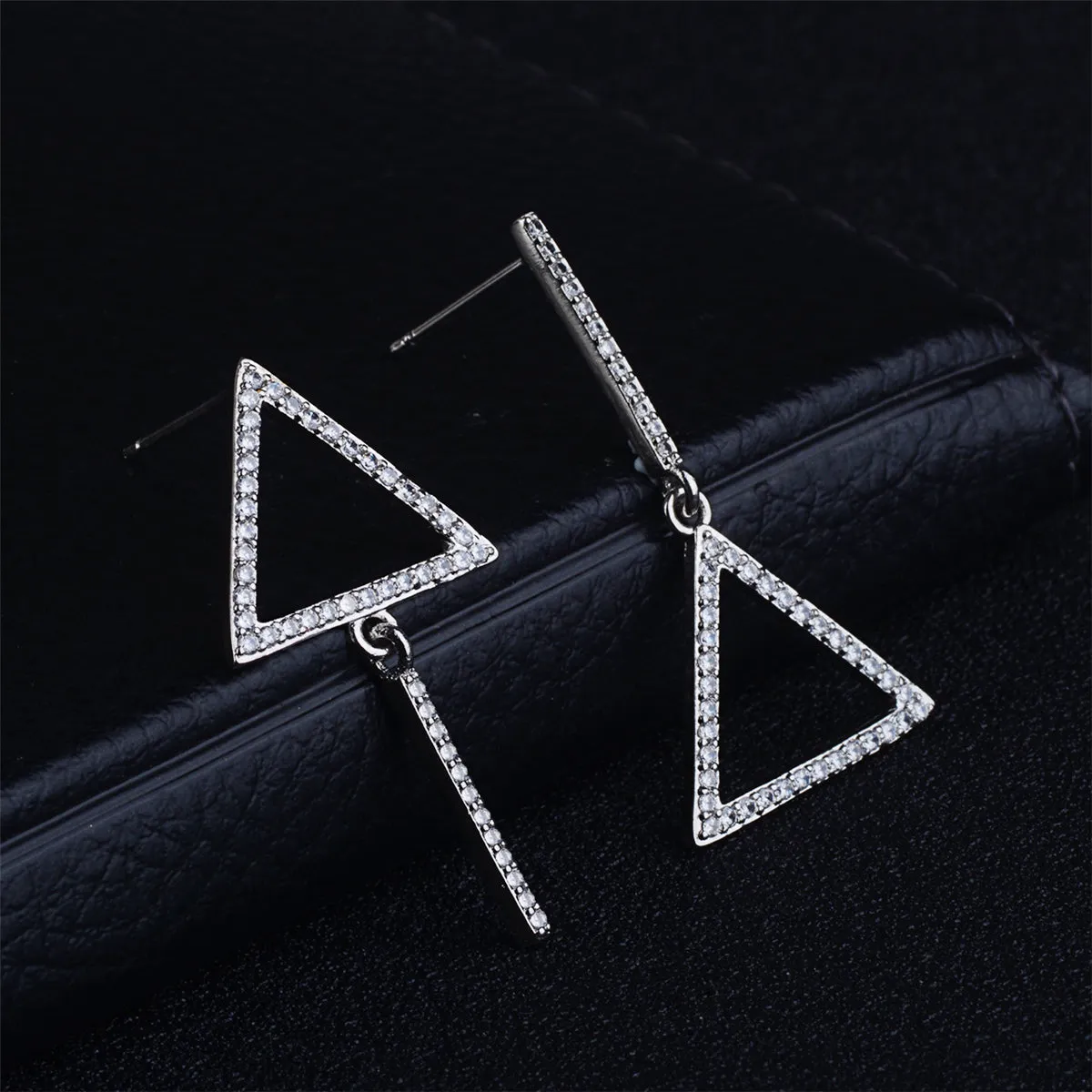 Cubic Zirconia & Silver-Plated Inverted Triangle Drop Earrings