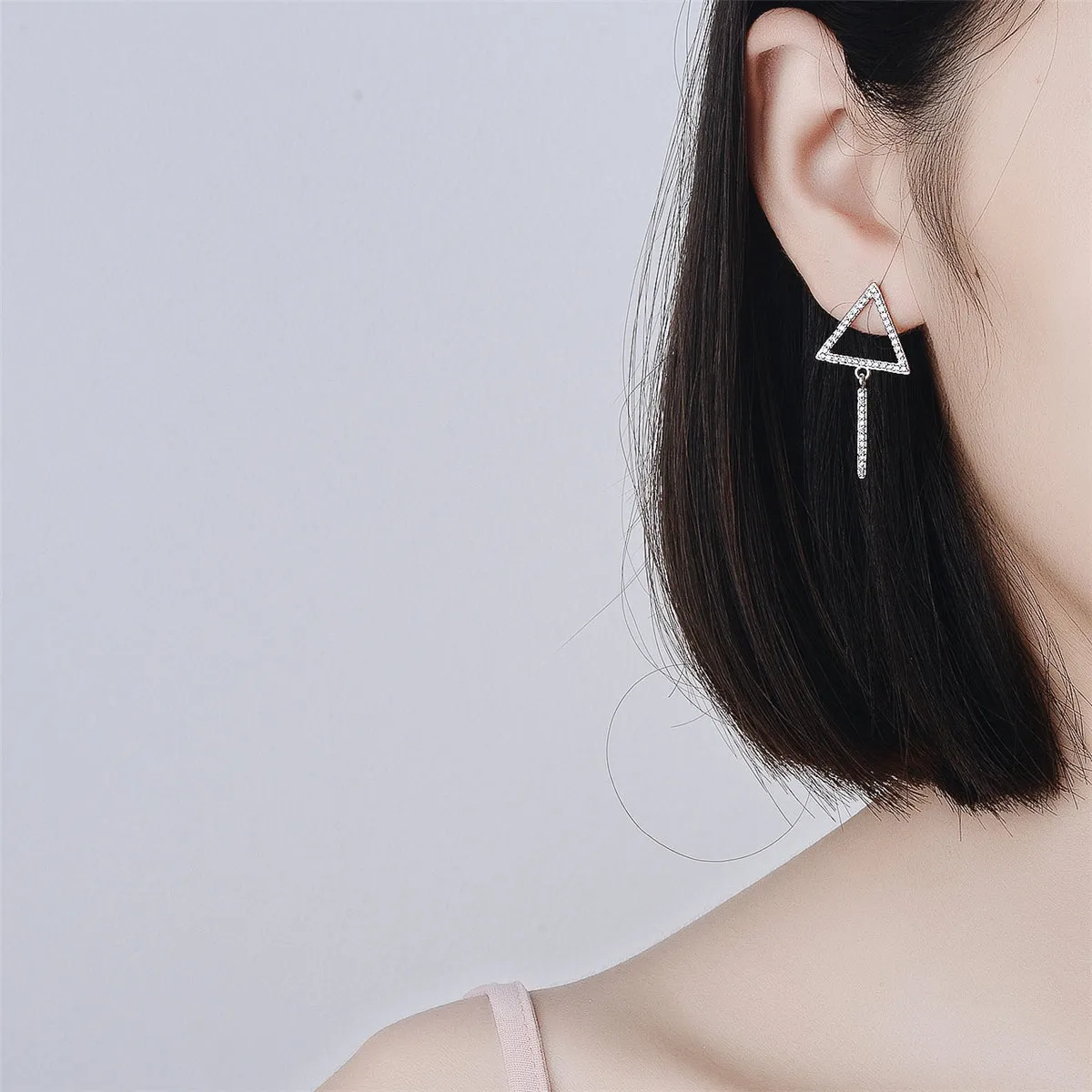 Cubic Zirconia & Silver-Plated Inverted Triangle Drop Earrings