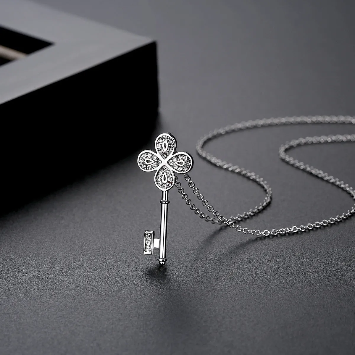 Cubic Zirconia & Silver-Plated Key Pendant Necklace