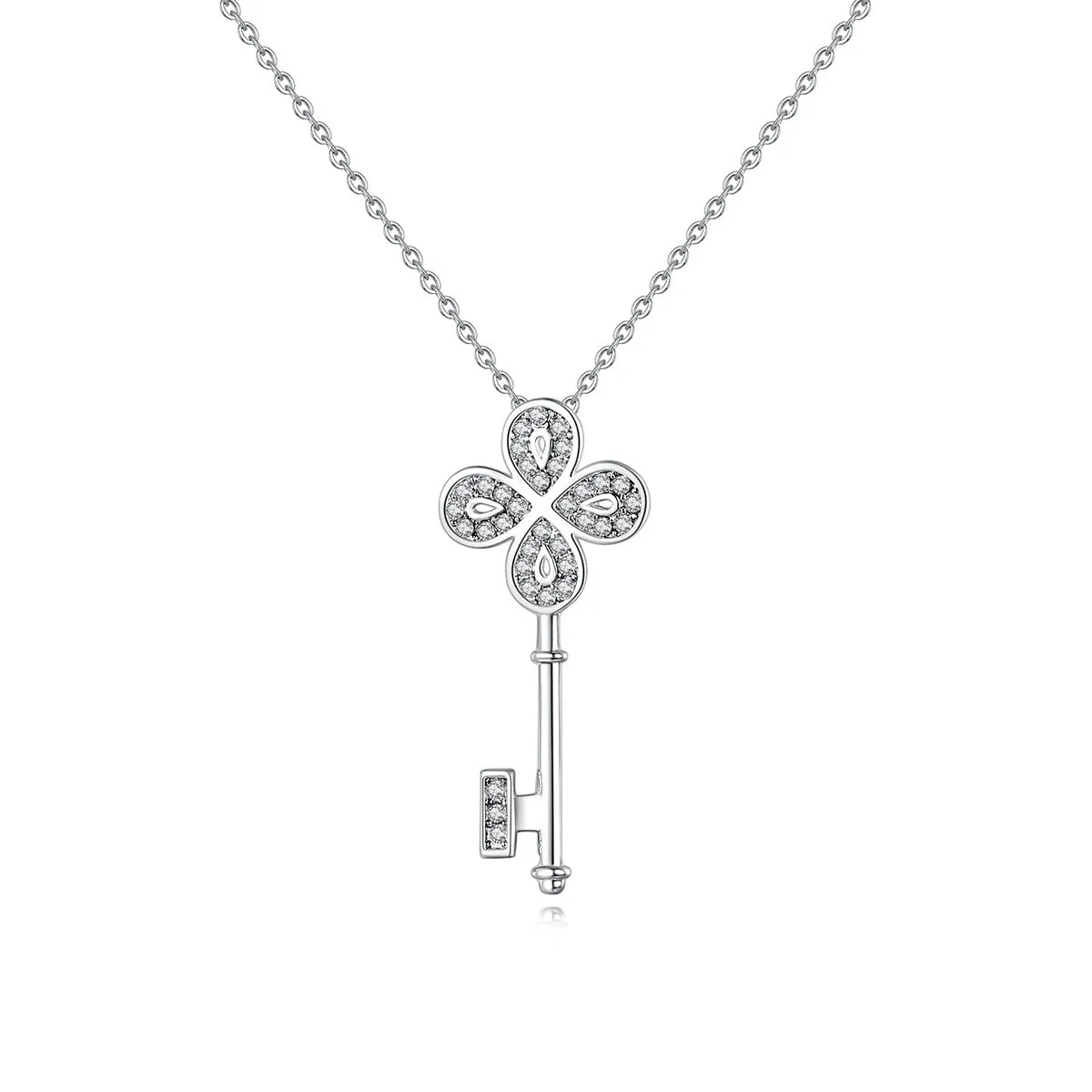 Cubic Zirconia & Silver-Plated Key Pendant Necklace