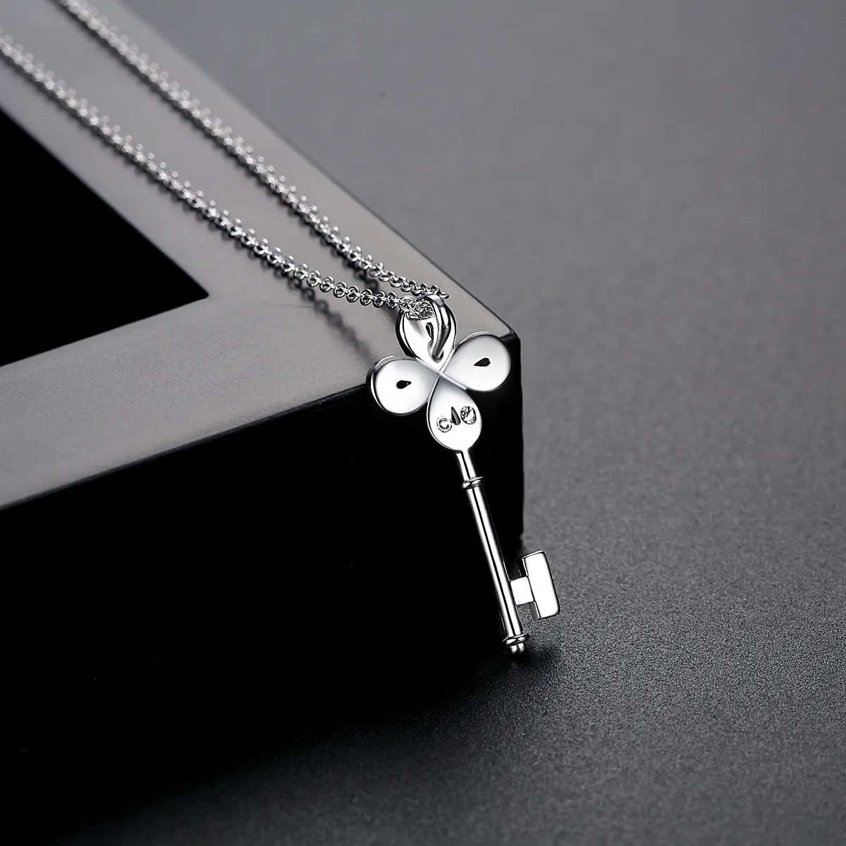Cubic Zirconia & Silver-Plated Key Pendant Necklace