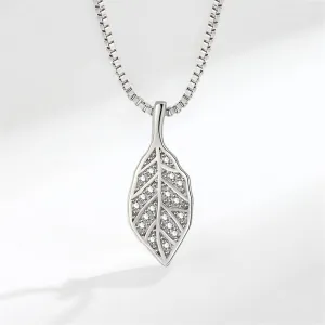 Cubic Zirconia & Silver-Plated Leaf Pendant Necklace