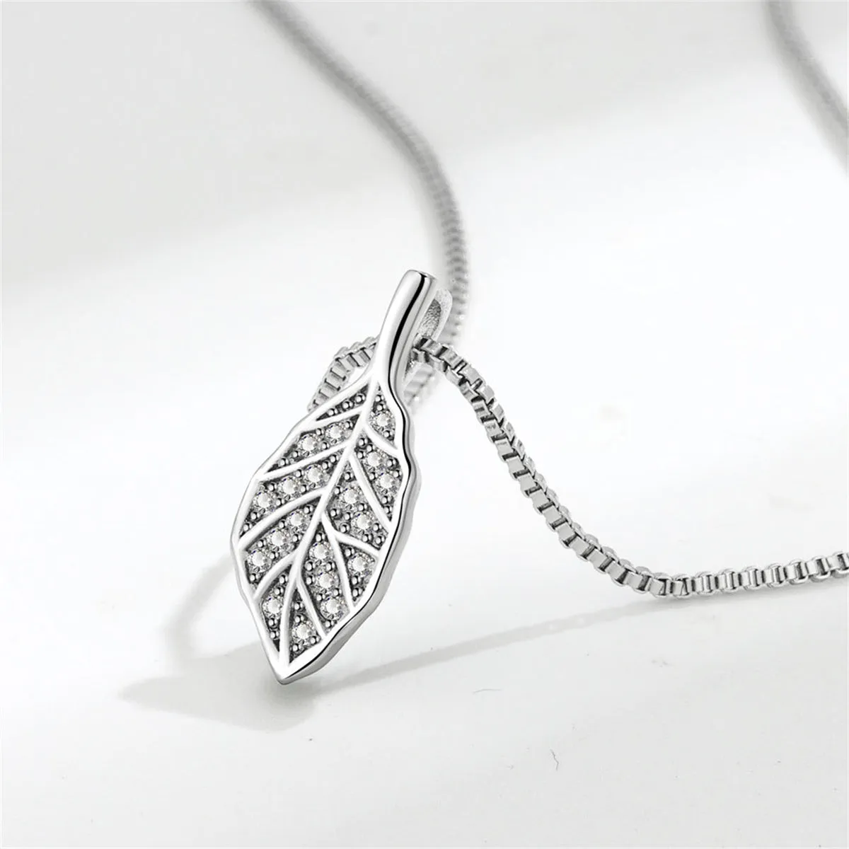 Cubic Zirconia & Silver-Plated Leaf Pendant Necklace