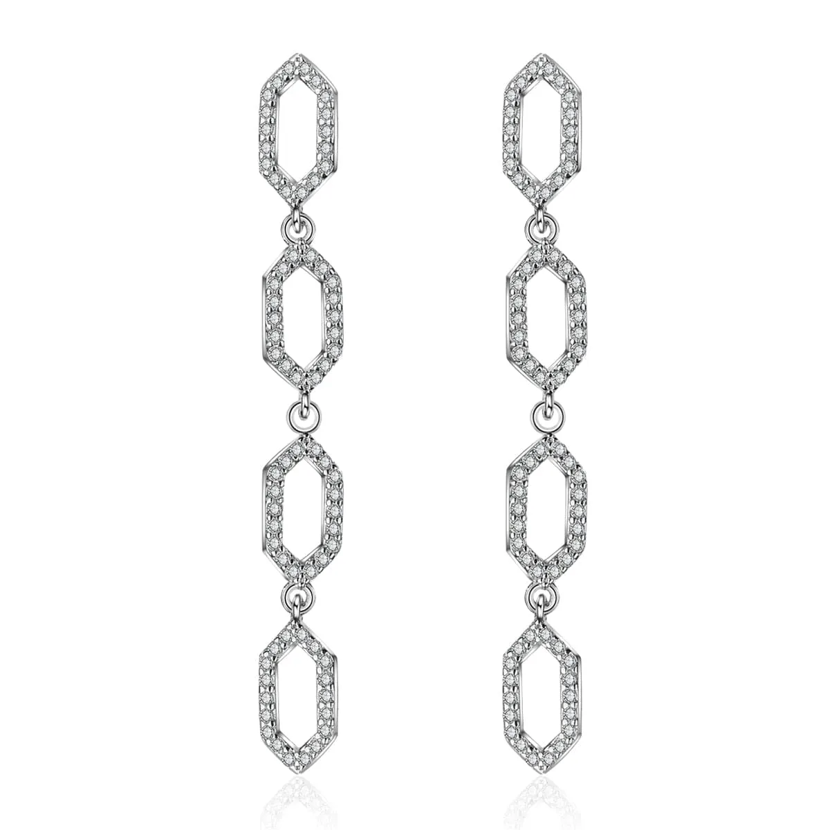 Cubic Zirconia & Silver-Plated Linking Hexagon Drop Earrings