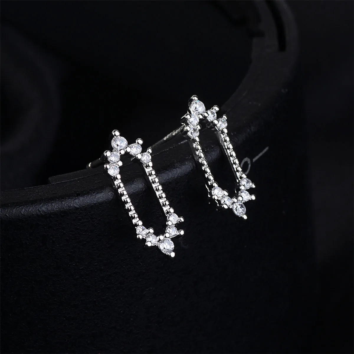 Cubic Zirconia & Silver-Plated Mirror Stud Earrings