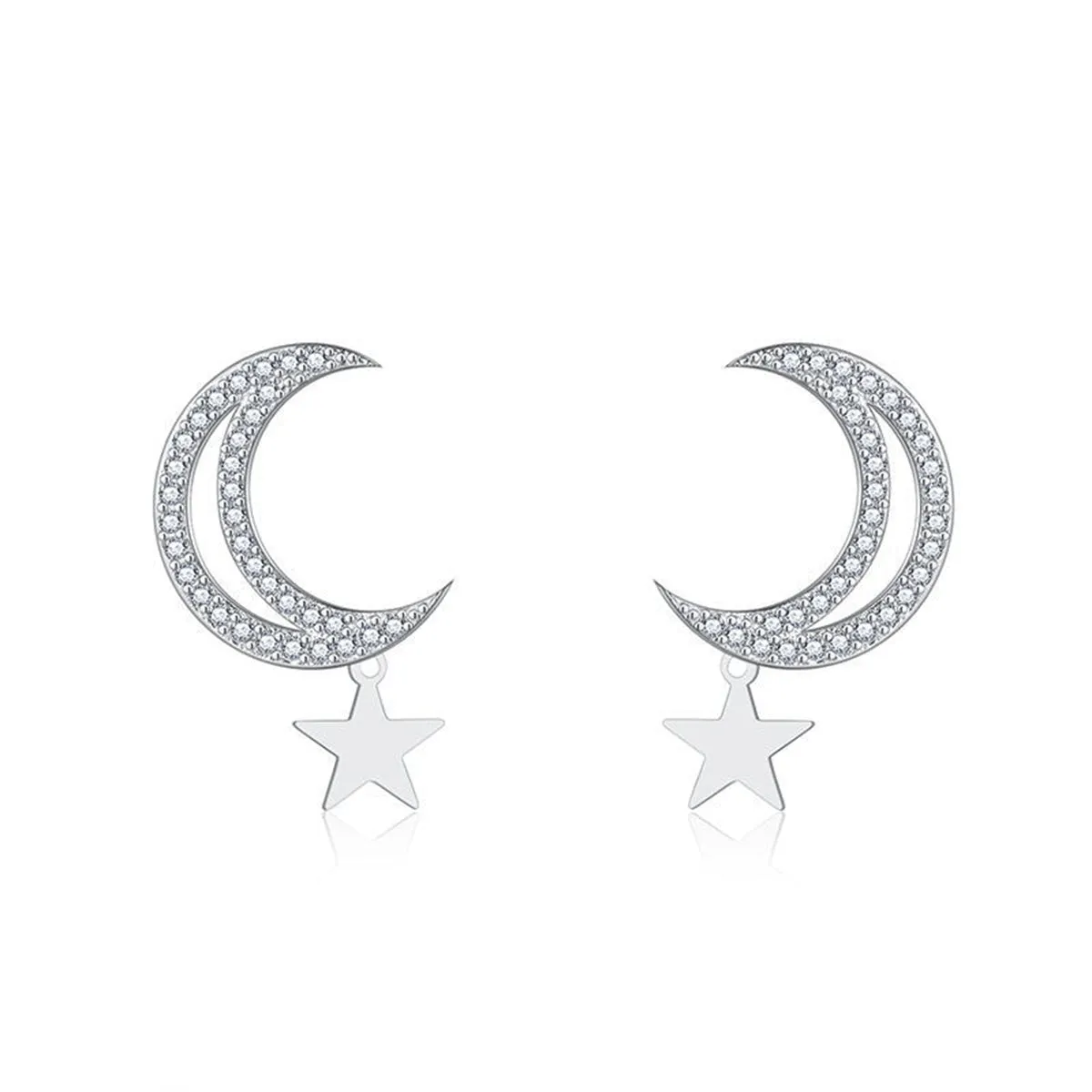 Cubic Zirconia & Silver-Plated Moon & Star Drop Earrings