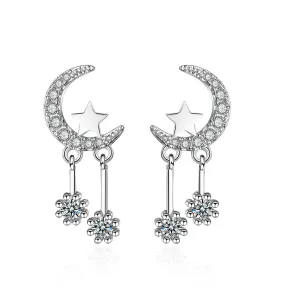 Cubic Zirconia & Silver-Plated Moon & Star Drop Earrings