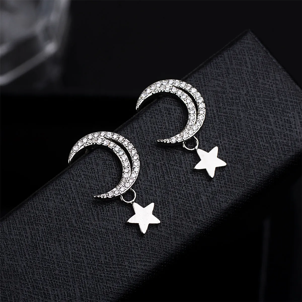 Cubic Zirconia & Silver-Plated Moon & Star Drop Earrings