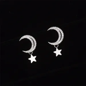 Cubic Zirconia & Silver-Plated Moon & Star Drop Earrings