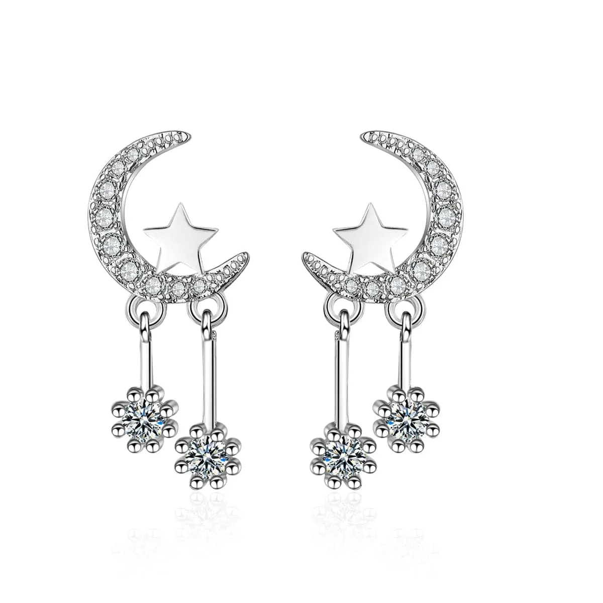 Cubic Zirconia & Silver-Plated Moon & Star Drop Earrings