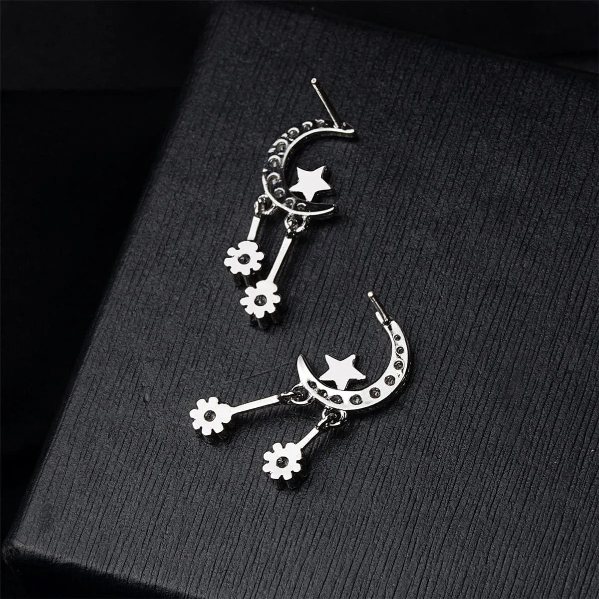 Cubic Zirconia & Silver-Plated Moon & Star Drop Earrings