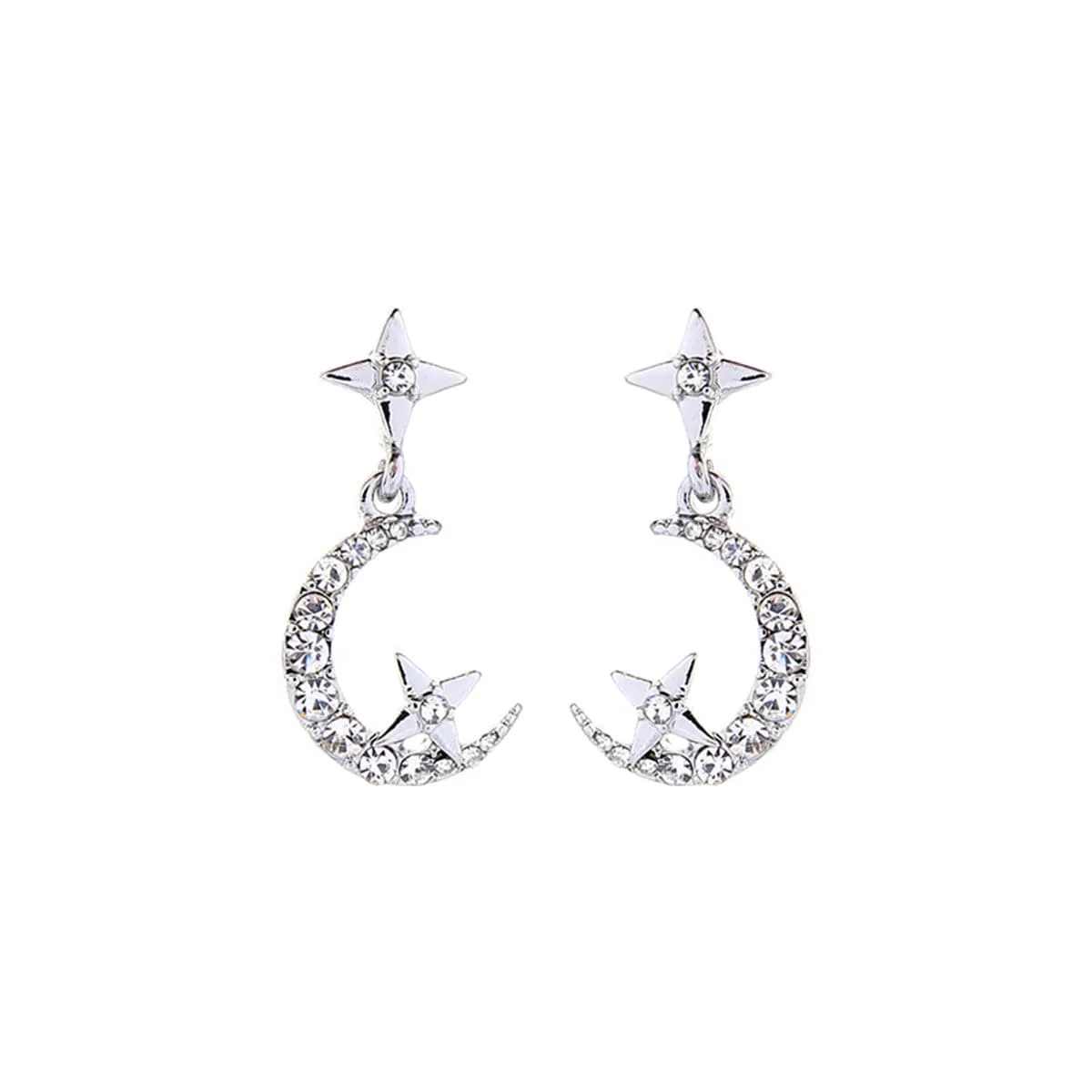 Cubic Zirconia & Silver-Plated Moon & Star Drop Earrings