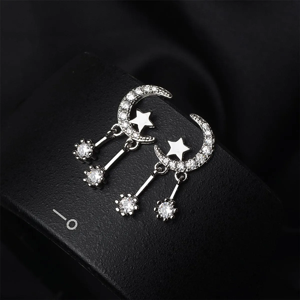 Cubic Zirconia & Silver-Plated Moon & Star Drop Earrings