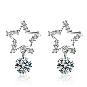 Cubic Zirconia & Silver-Plated Open-Star Drop Earrings