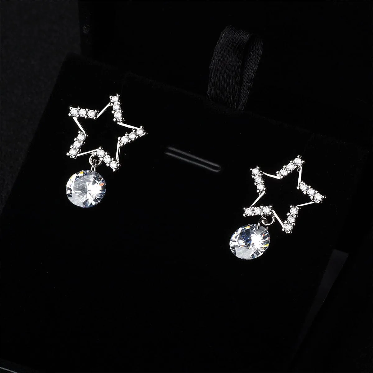 Cubic Zirconia & Silver-Plated Open-Star Drop Earrings